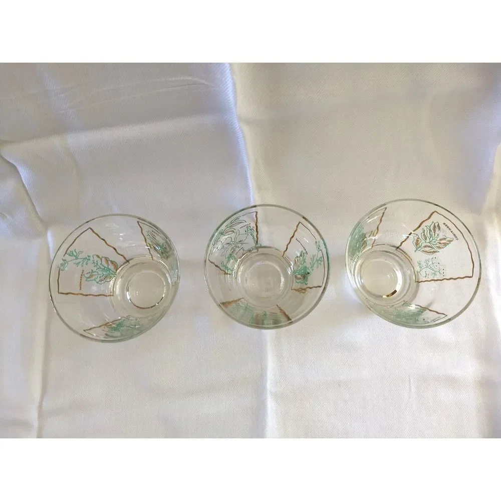 MCM Rocks Lowball Glasses‎ Spices Green & Gold Vintage Barware Set of 3